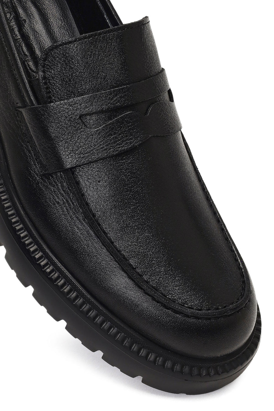 Men's Black Thick-Soled Leather Loafer