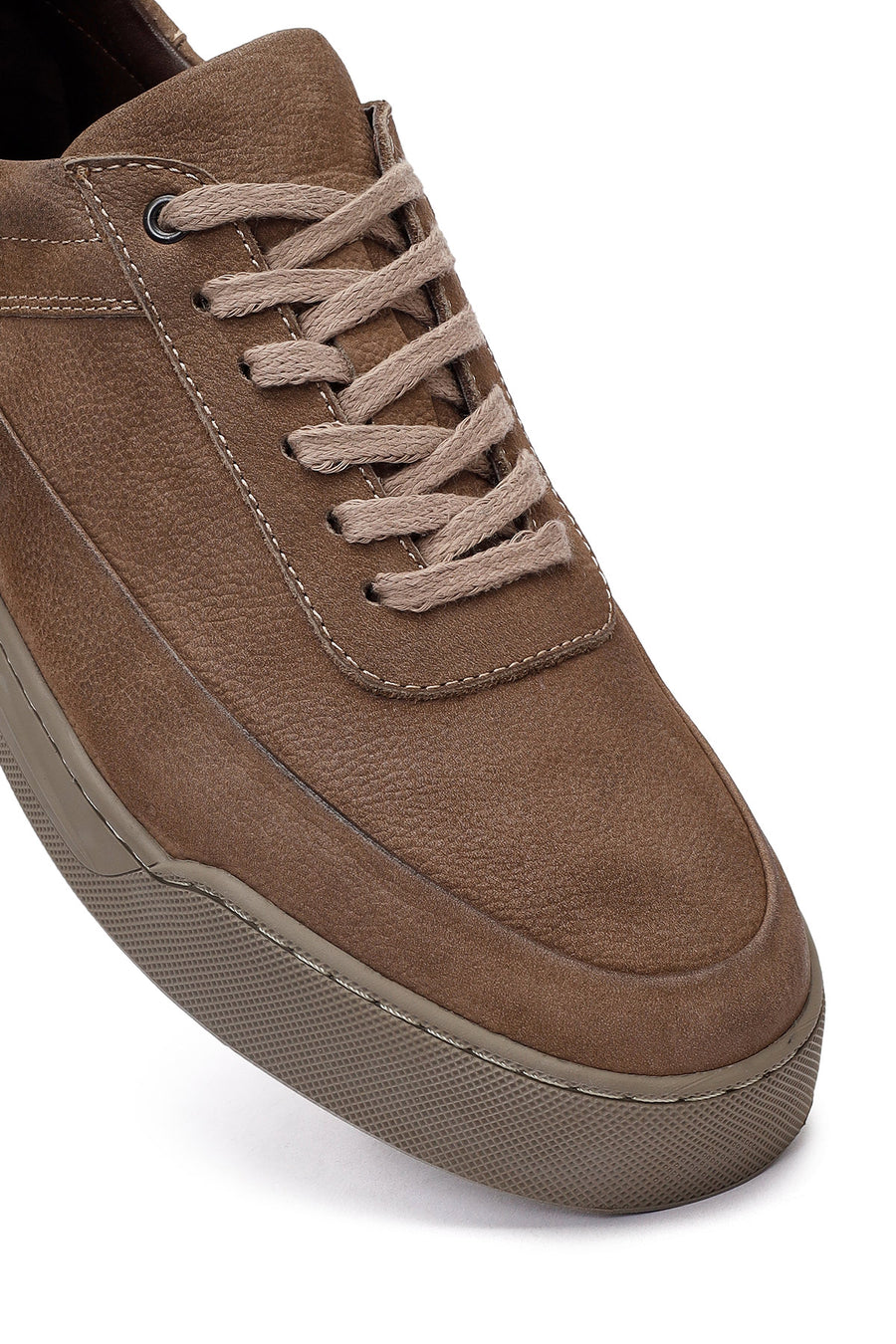 Erkek Bej Bağcıklı Nubuk Deri Sneaker