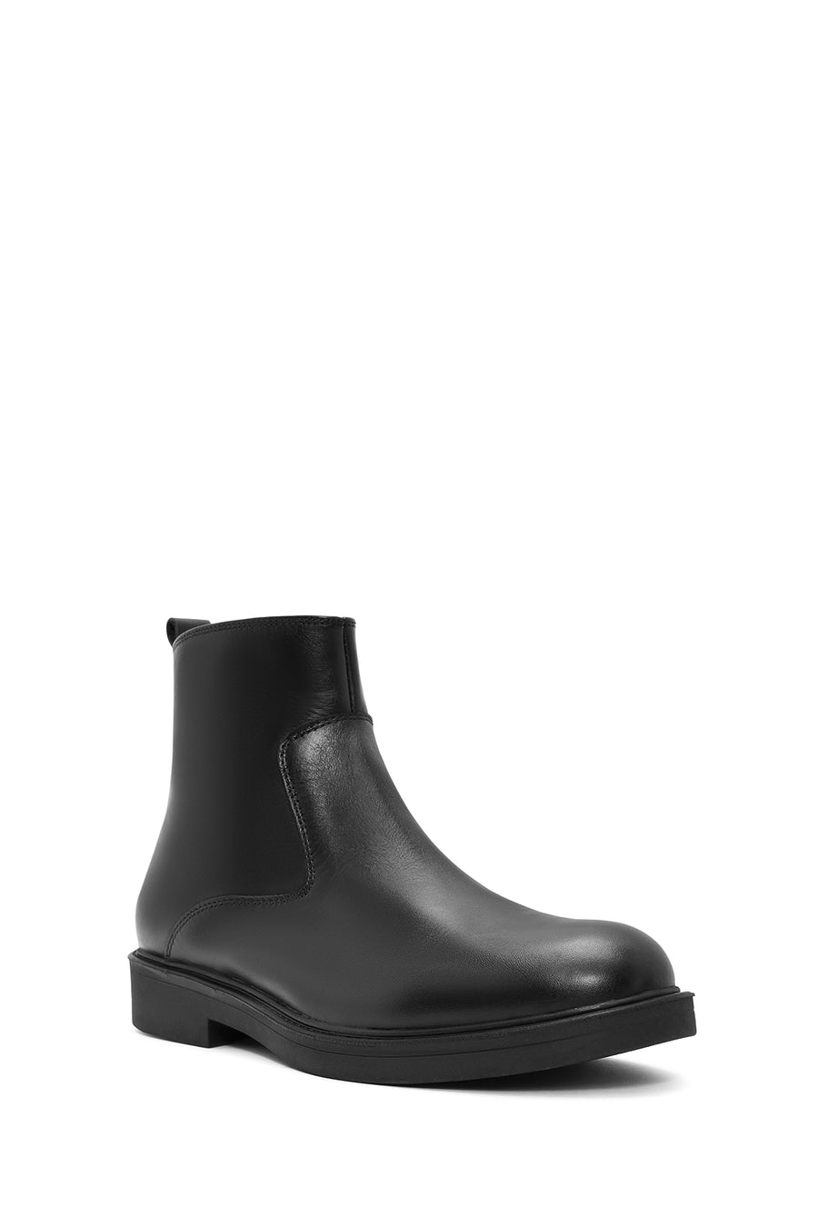 Men's Black Zippered Leather Casual Boots