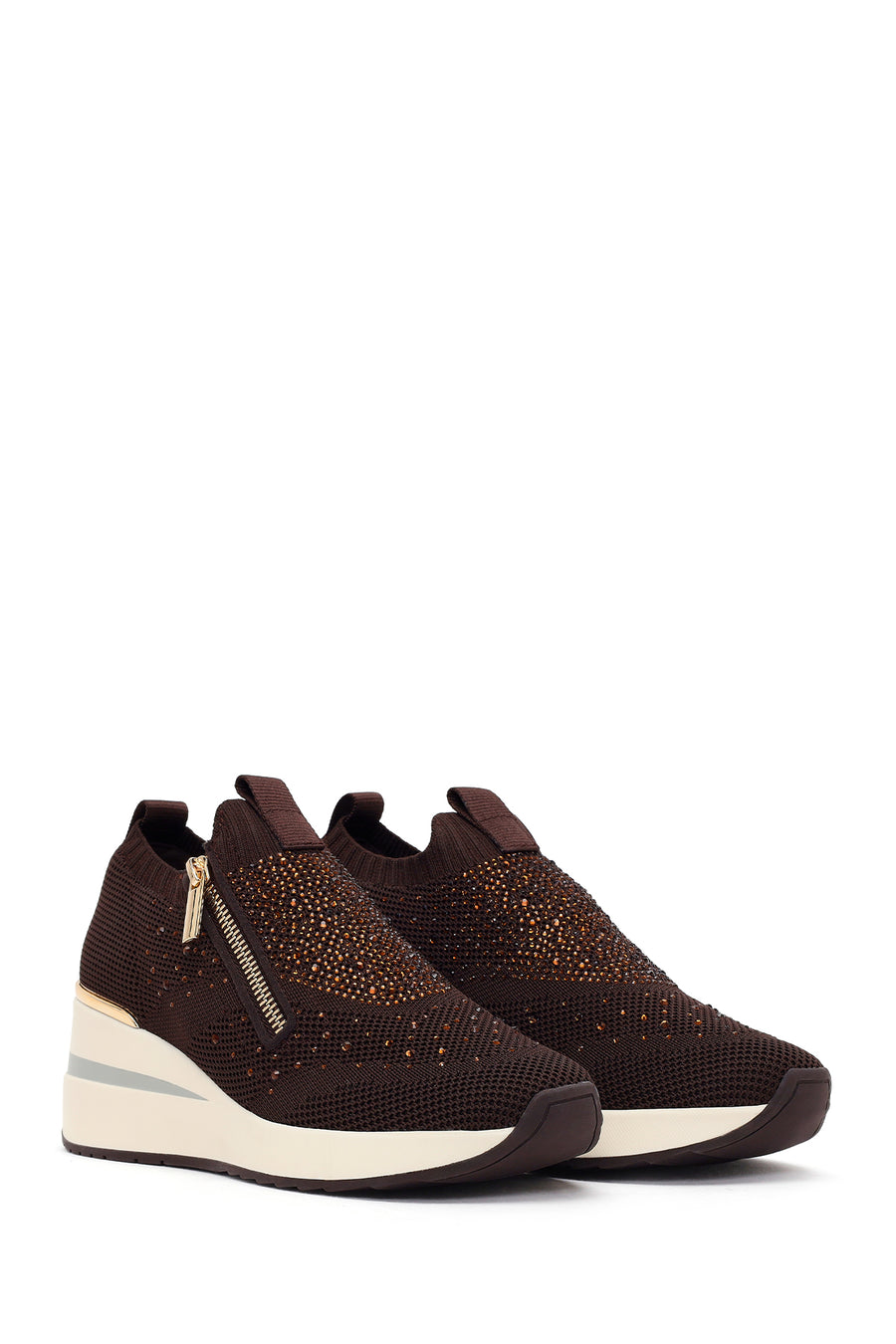 Derimod Zero Women's Brown Zippered Platform Fabric Sneaker