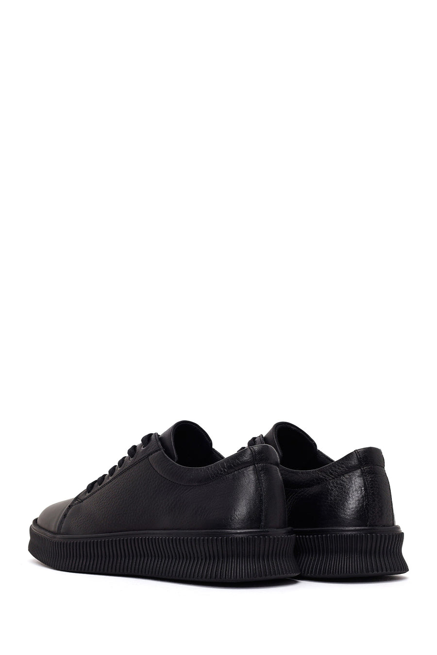 Erkek Siyah Bağcıklı Deri Sneaker
