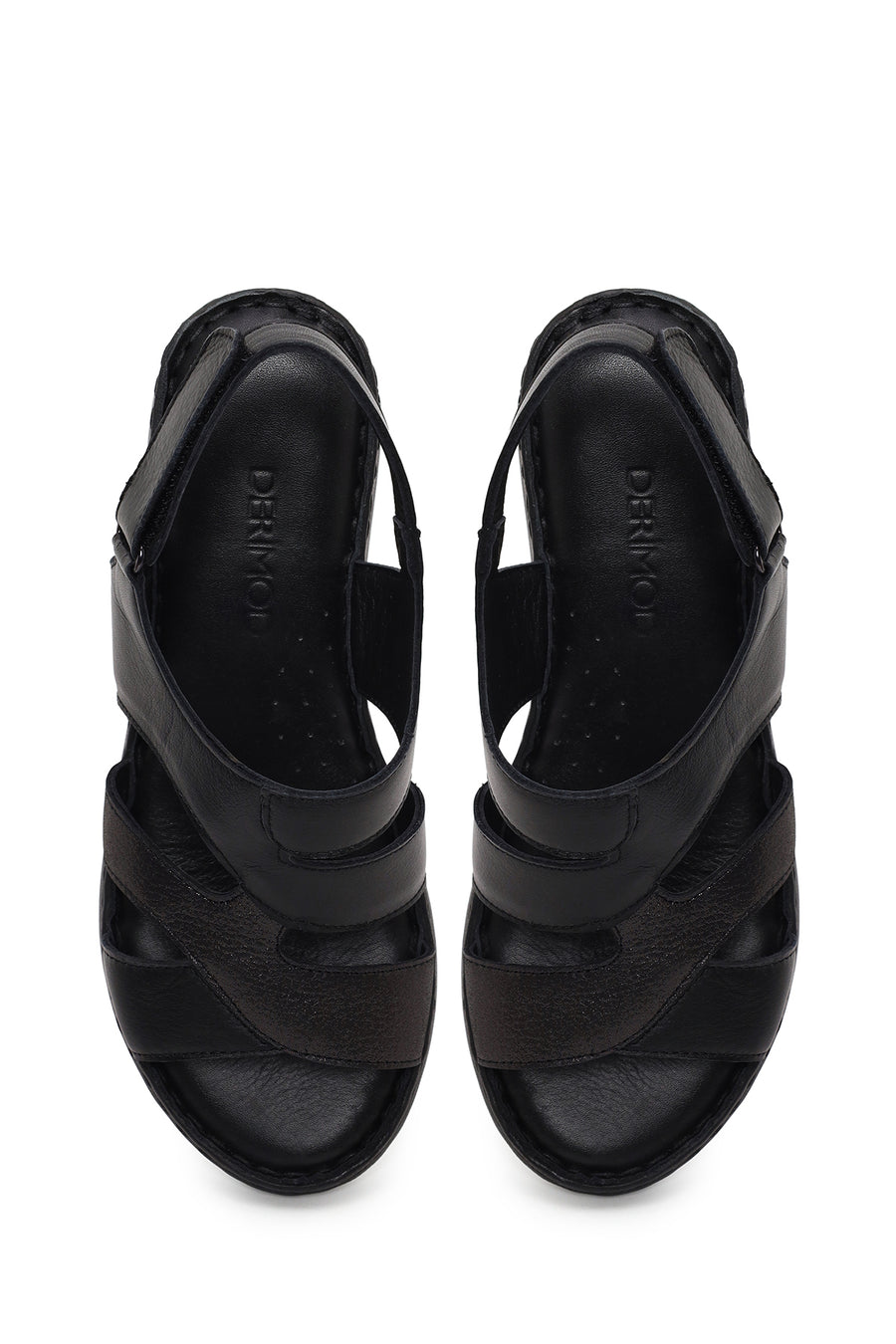 Woman Black Wedge Heel Leather Comfort Sandal
