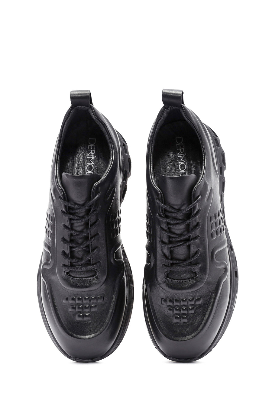 Erkek Siyah Bağcıklı Deri Sneaker
