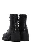 Women's Black Leather Platform Heeled Boots | Derimod