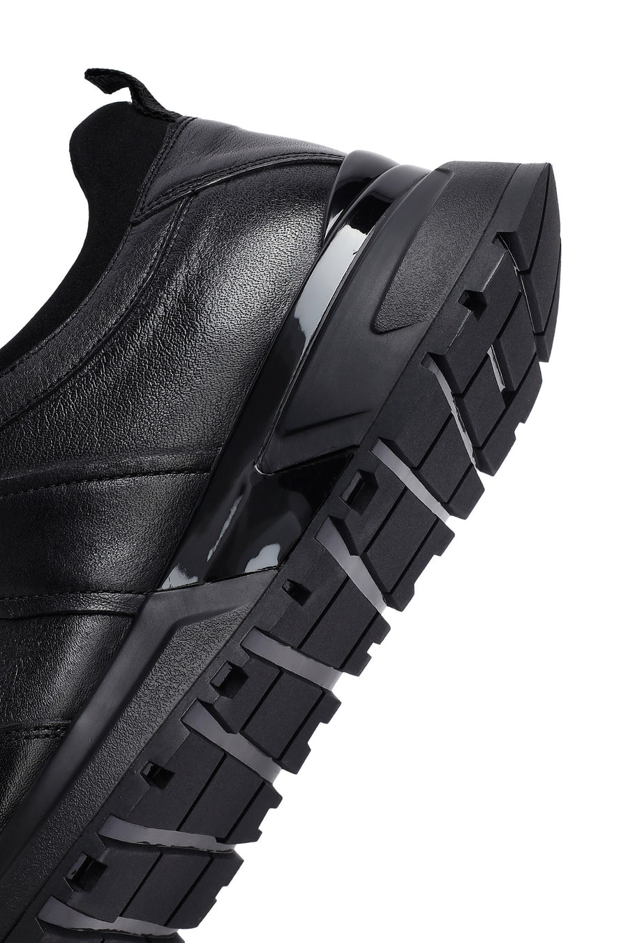 Erkek Siyah Bağcıklı Kalın Tabanlı Deri Casual Sneaker
