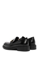 Women's Black Buckle Detailed Leather Masculine Loafer | Derimod