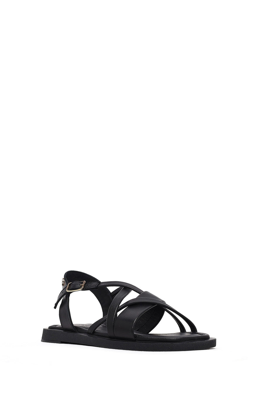 Women's Black Buckled Leather Sandals