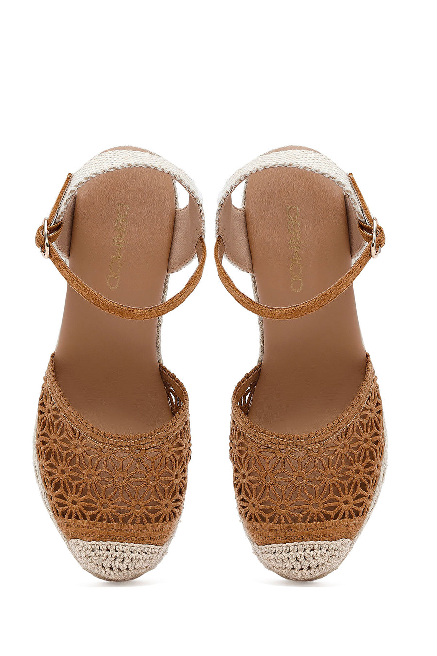 Women's Tan Wedge Heel Espadrilles with Ankle Buckle