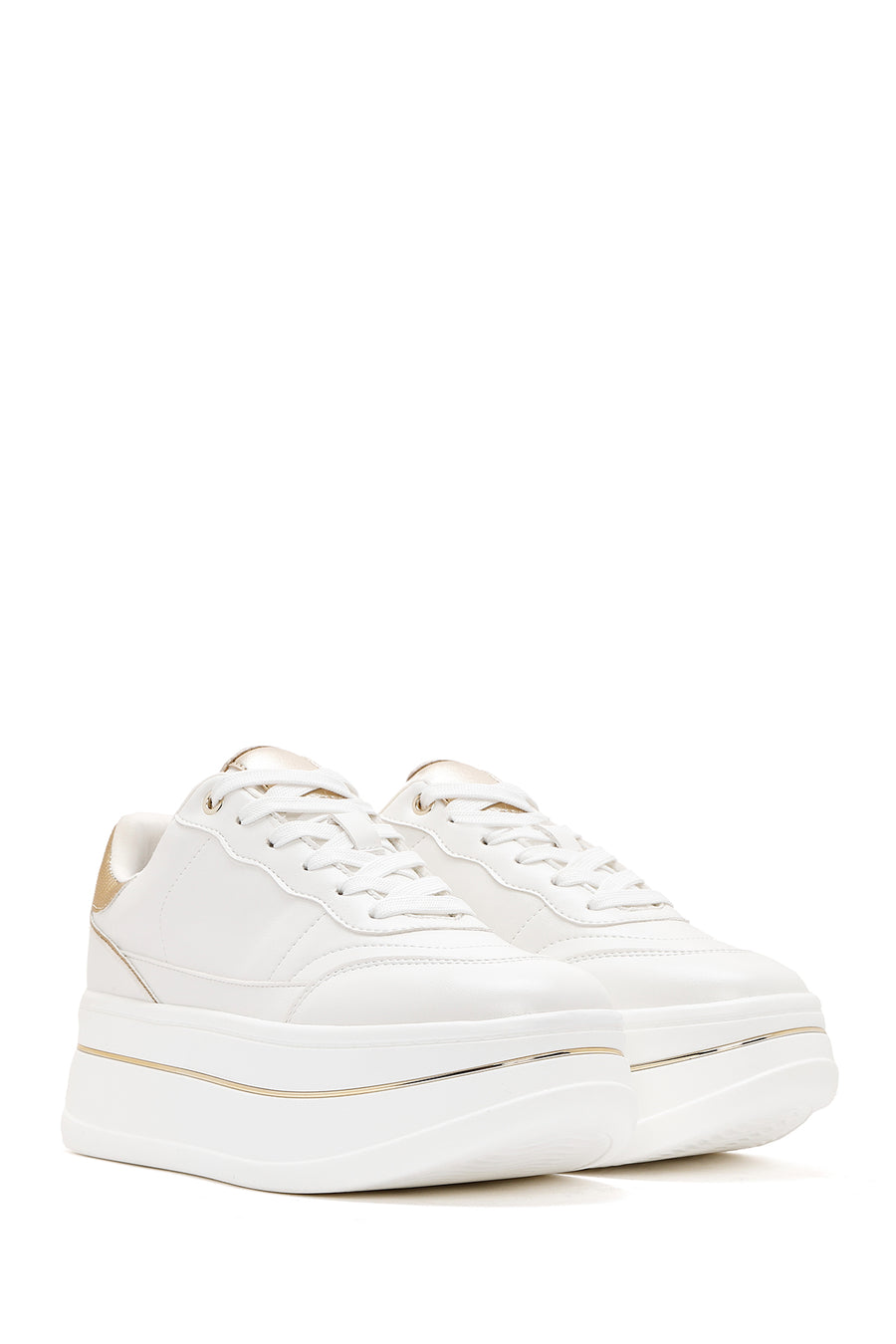 Women's White Lace-Up Thick Soled Sneaker