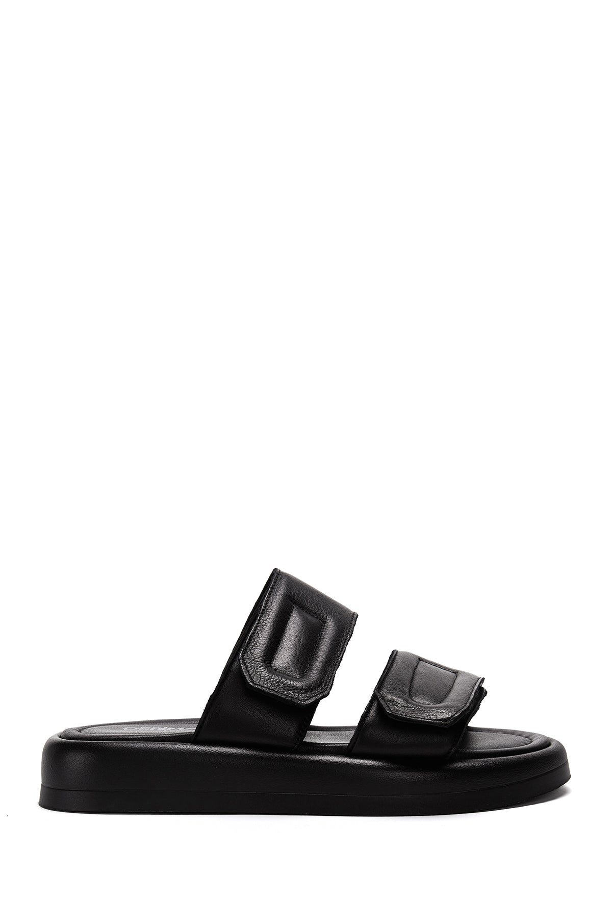 Women's Black Double-Striped Leather Comfort Slippers 24SFD360218 | Derimod