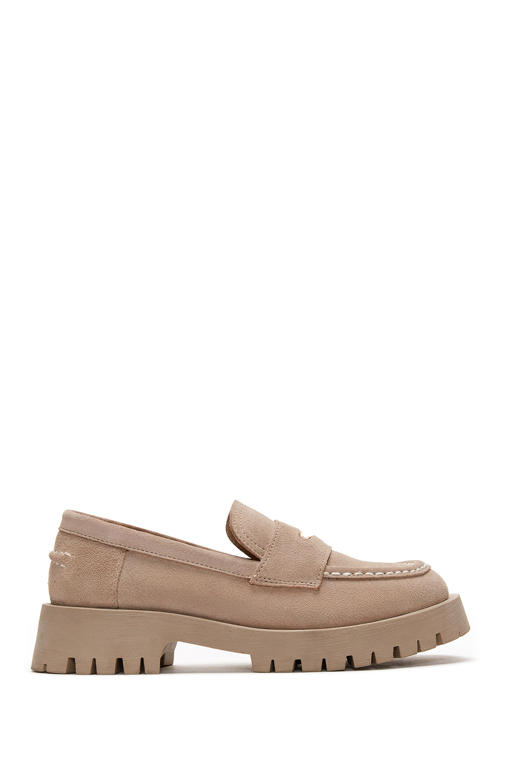 Kadın Bej Deri Süet Maskülen Loafer