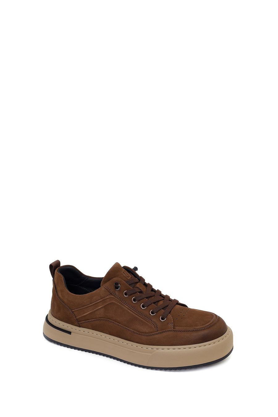 Erkek Kahverengi Bağcıklı Kalın Tabanlı Nubuk Deri Sneaker