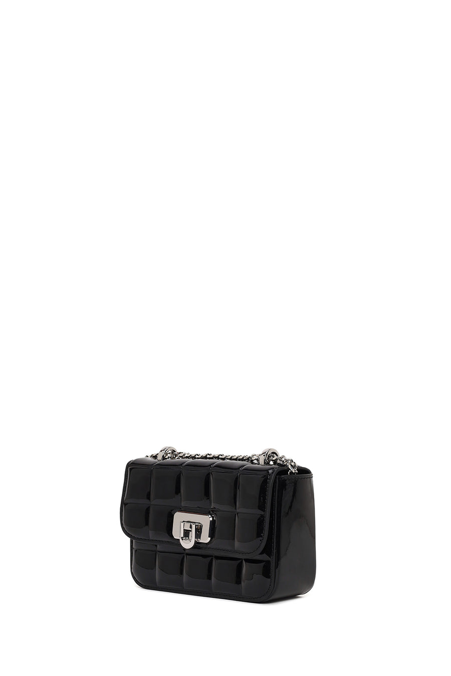 Woman Black Long-Strap Quilted Mini Crossbody Bag