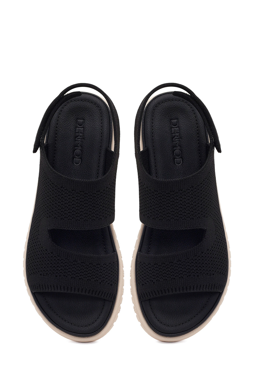 Women's Black Strapped Thick-Soled Fabric Sandals