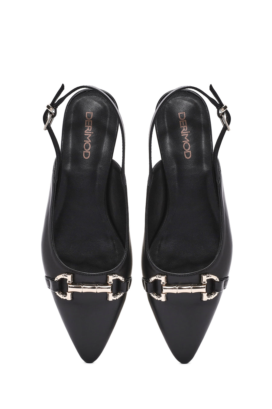 Women's Black Backless Buckle Ballet Flats