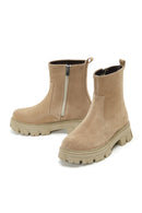 Women's Beige Zippered Thick Soled Suede Leather Boots | Derimod