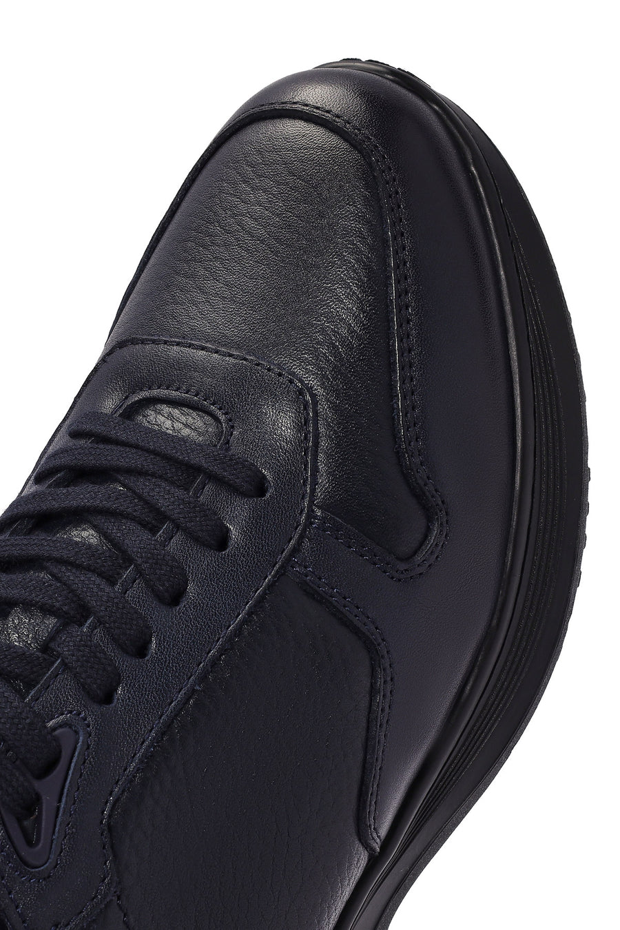 Erkek Lacivert Bağcıklı Deri Casual Sneaker