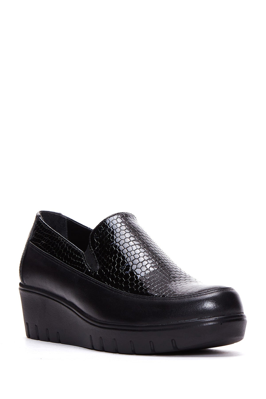 Kadın Siyah Deri Dolgu Topuklu Loafer 23WFD410814 | Derimod