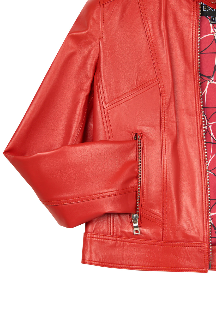 Kylie Woman Red Stand Collar Short Leather Jacket