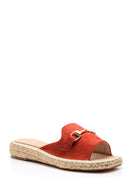 Women's Suede Buckle Espadrille Slippers | Derimod