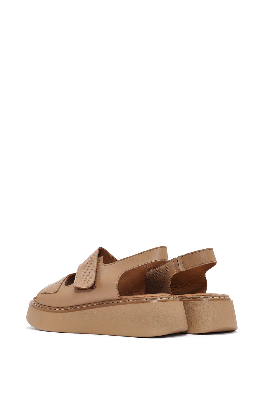 Women's Camel Strappy Thick Soled Leather Comfort Sandals