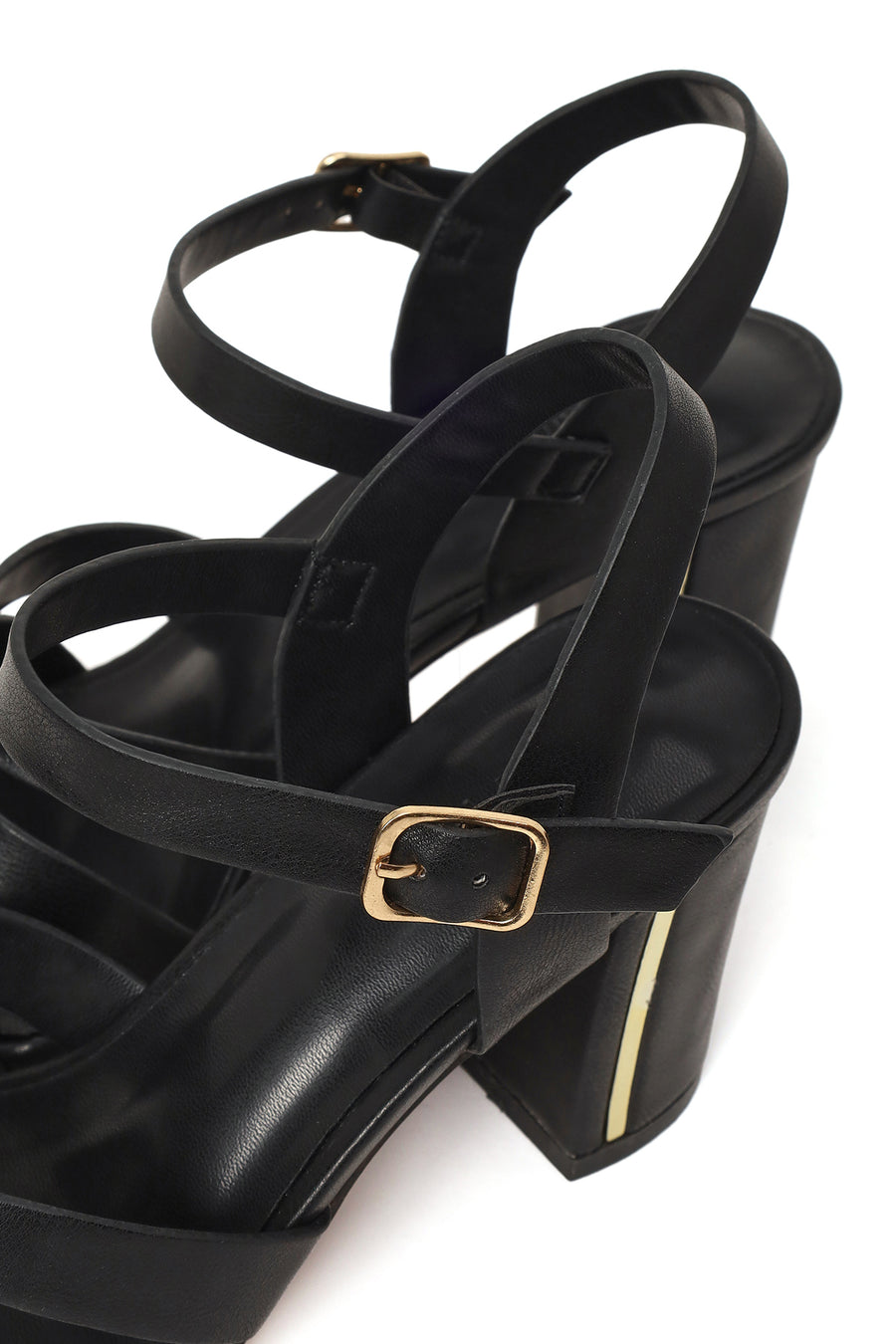Woman Black Ankle-Buckle Chunky-Heel Sandals