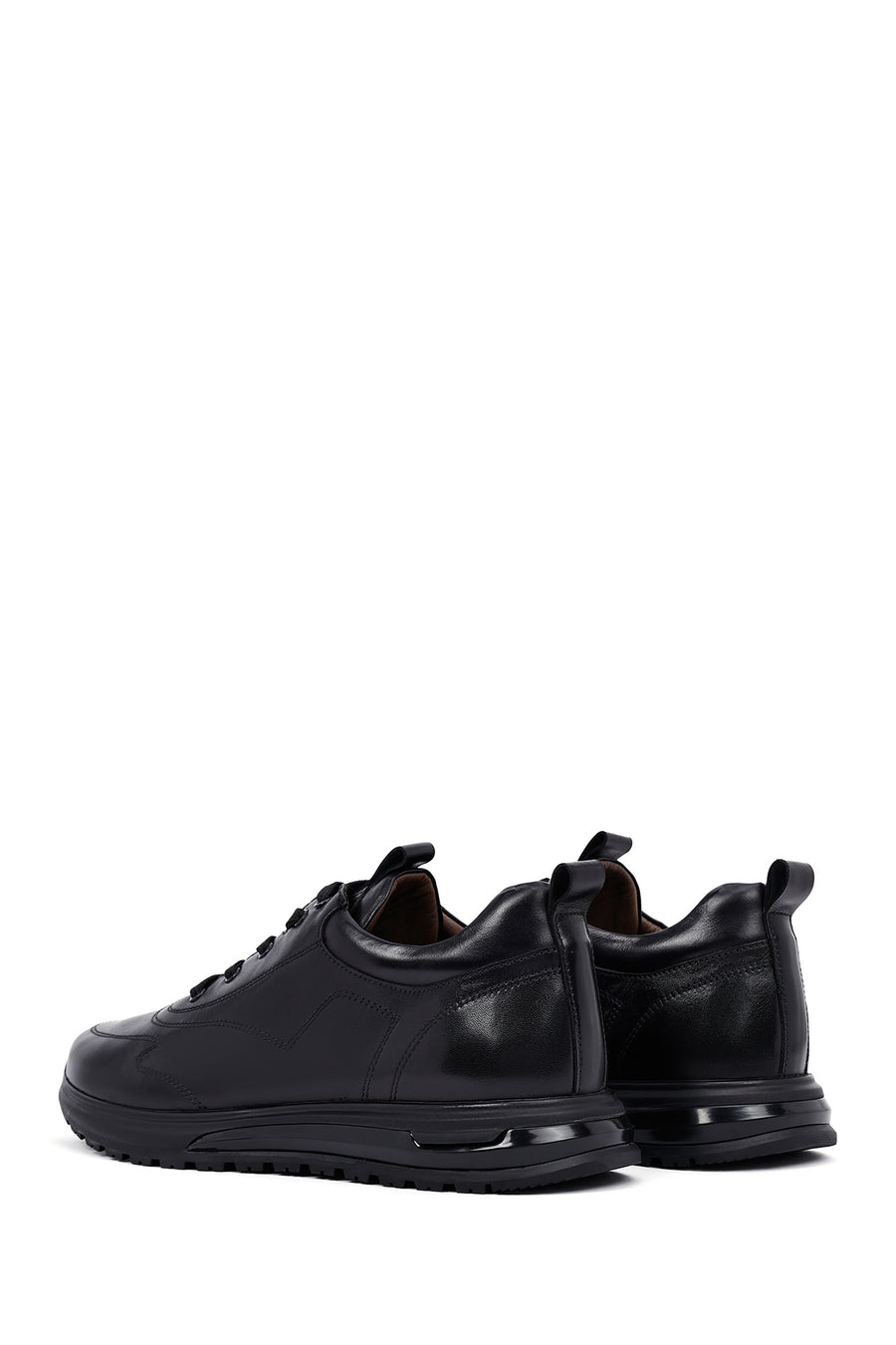 Erkek Siyah Bağcıklı Deri Casual Sneaker