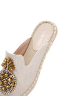 Women's Beige Stone Espadrille Slippers | Derimod