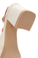 Women's Cream Thick Heeled Open Back Leather Shoes | Derimod