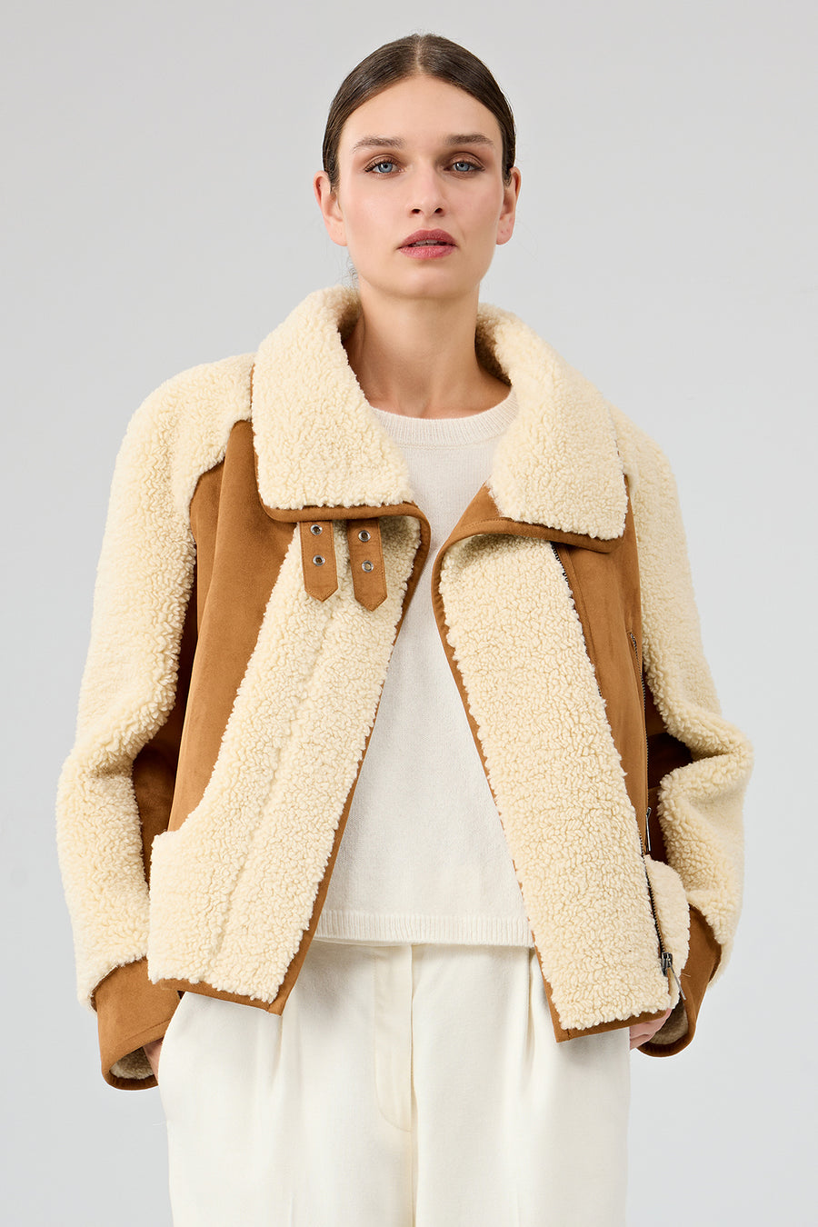 Samoens Women's Beige Short Teddy Coat