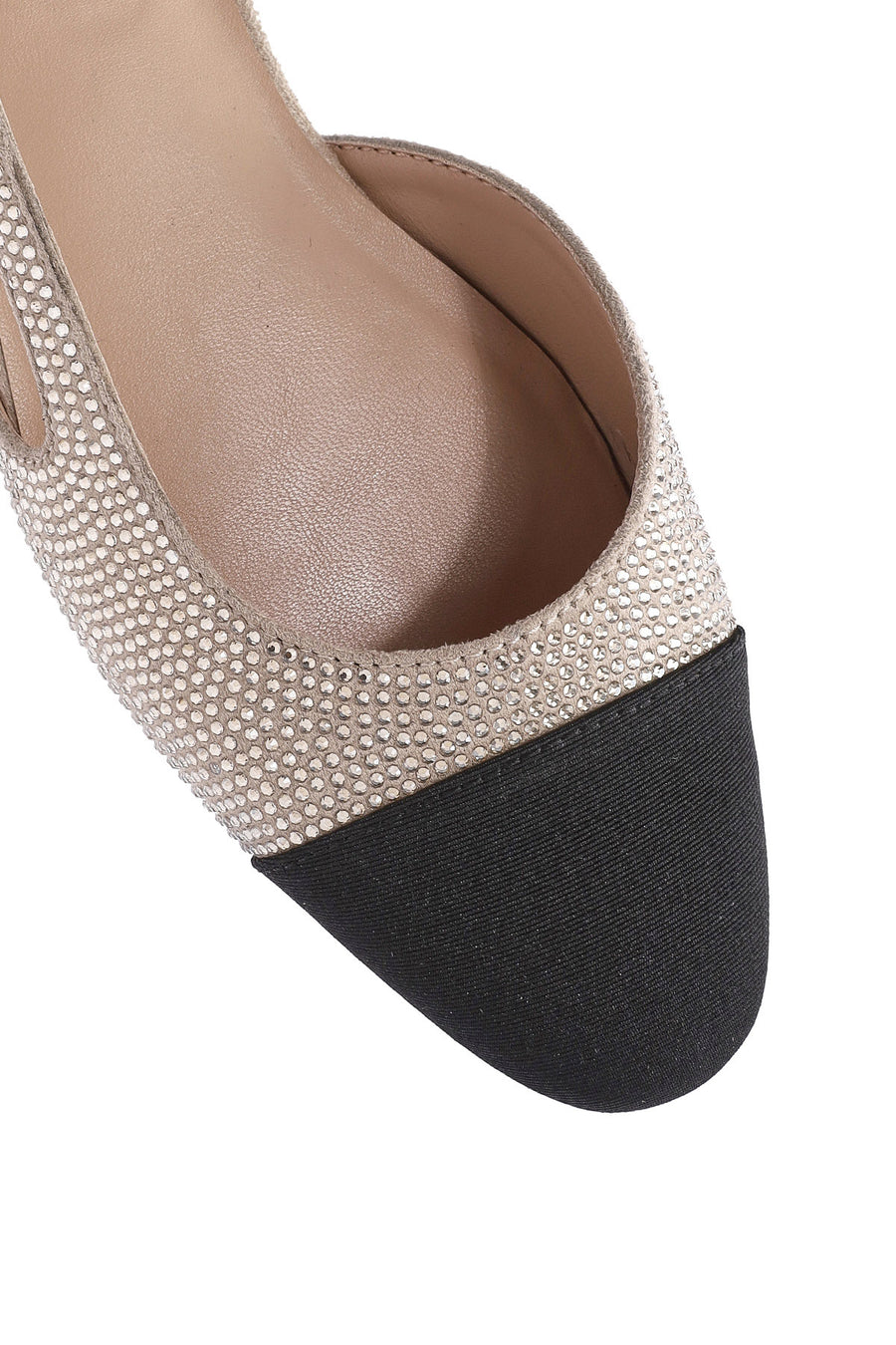 Women's Beige Open Back Stoned Ballerinas