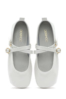 Women's White Buckled Leather Ballerinas | Derimod