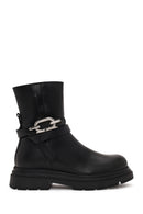 Woman Black Zip Closure Thick-Soled Leather Boots | Derimod