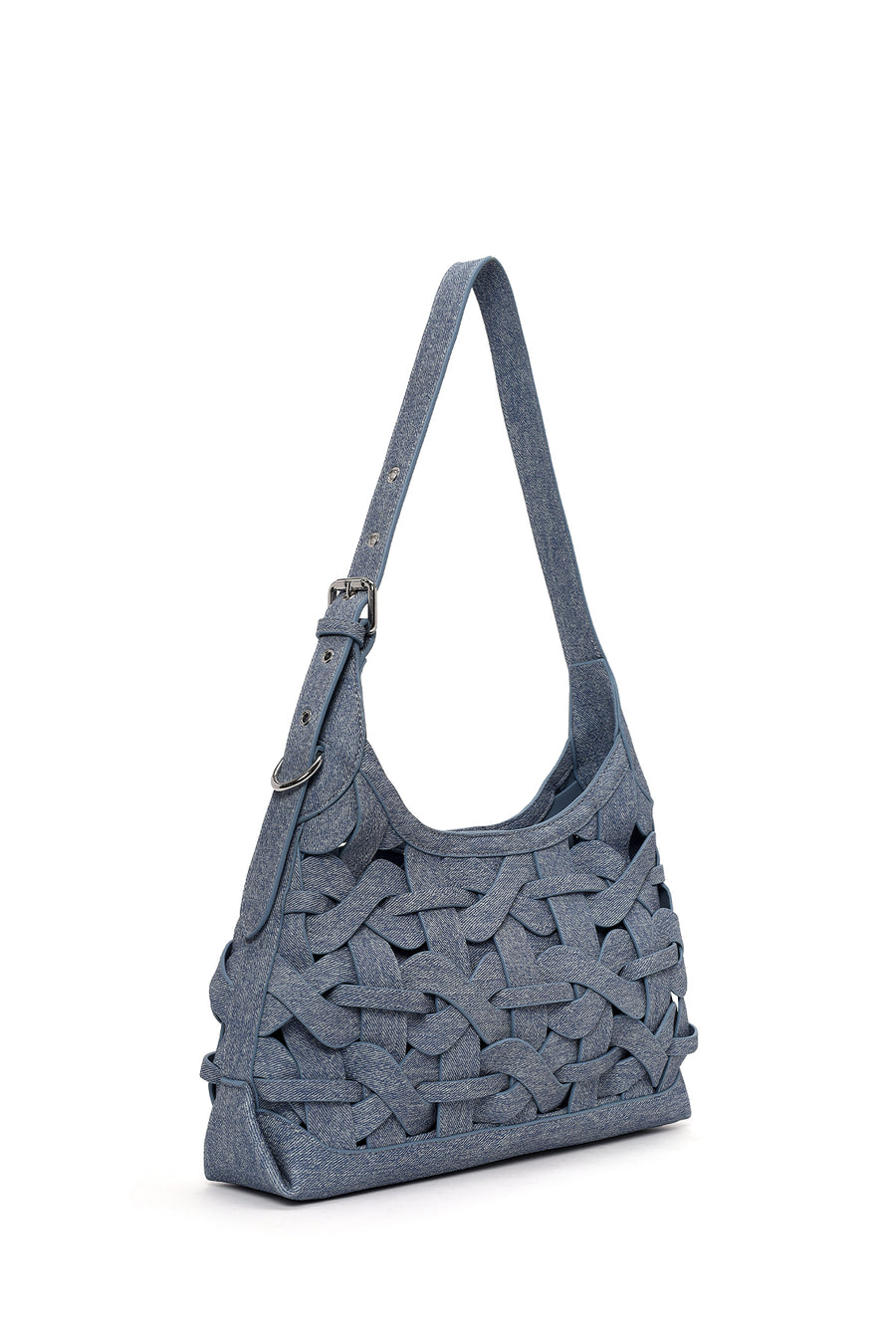 Woman Jean Blue Knitted Shoulder Bag