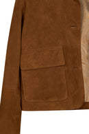 Trix Woman Brown Oversize Suede Leather Jacket | Derimod