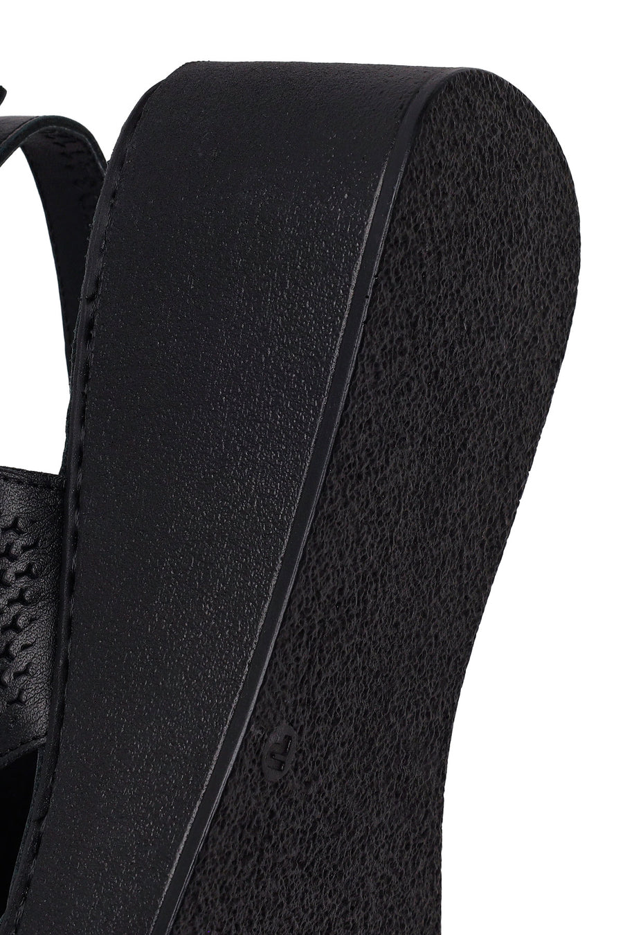 Woman Black Ankle-Buckle Wedge-Heel Leather Comfort Sandal