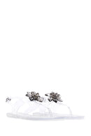 Women's White Jelly Transparent Stone Flip Flops Sandals | Derimod