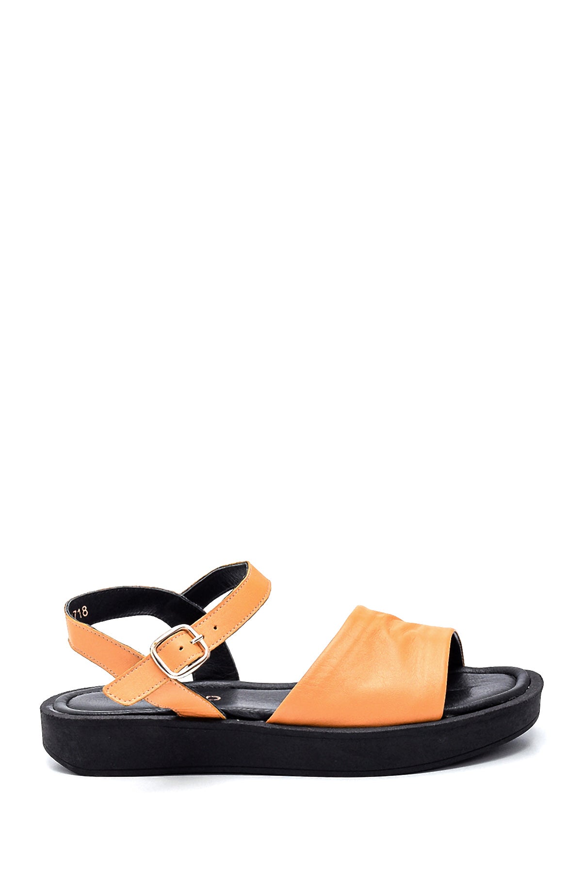 Women's Yellow Leather Flat Sandals 21SFD301718 | Derimod