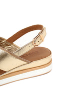 Woman Gold Filled Heeled Metallic Leather Sandal | Derimod