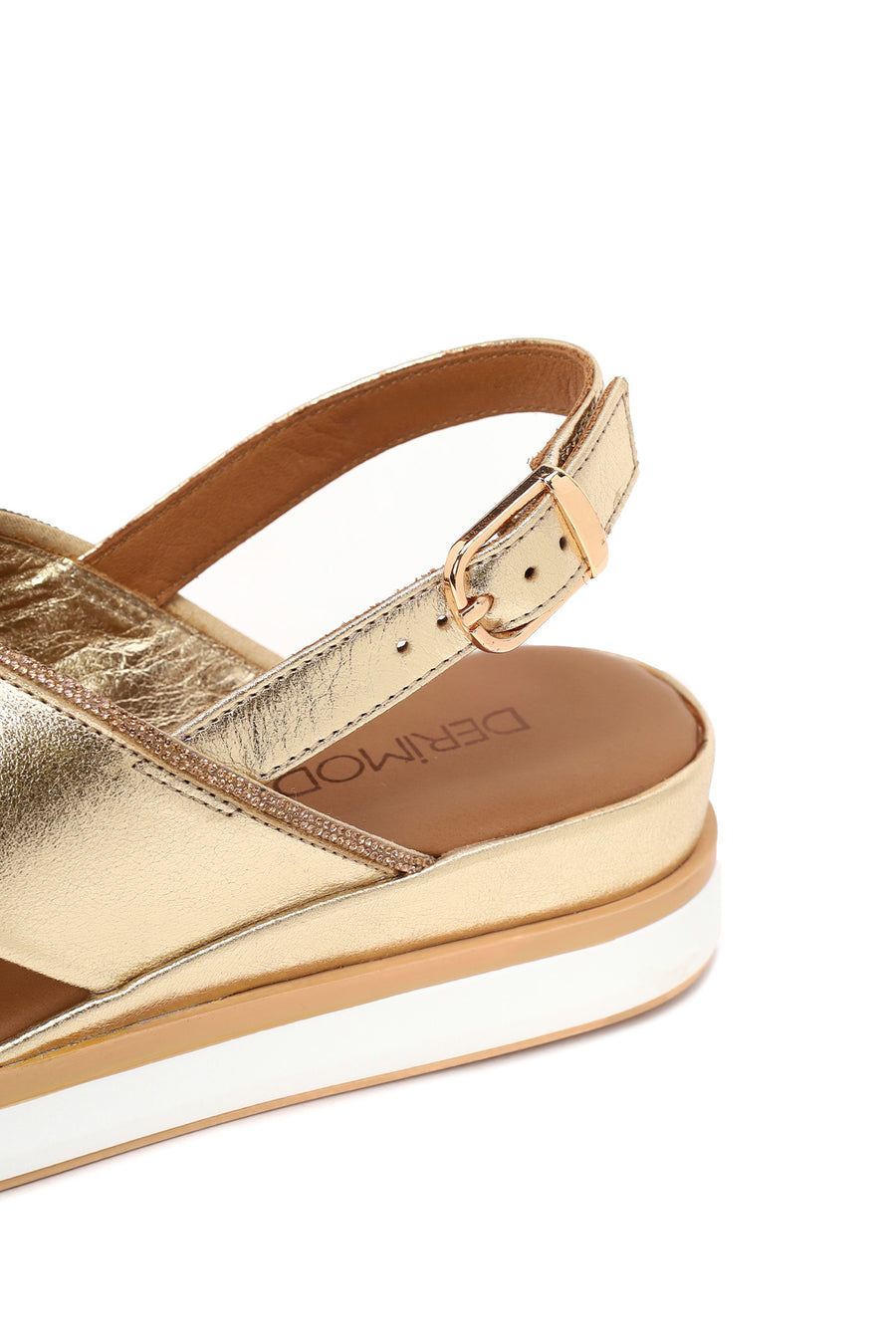 Woman Gold Filled Heeled Metallic Leather Sandal