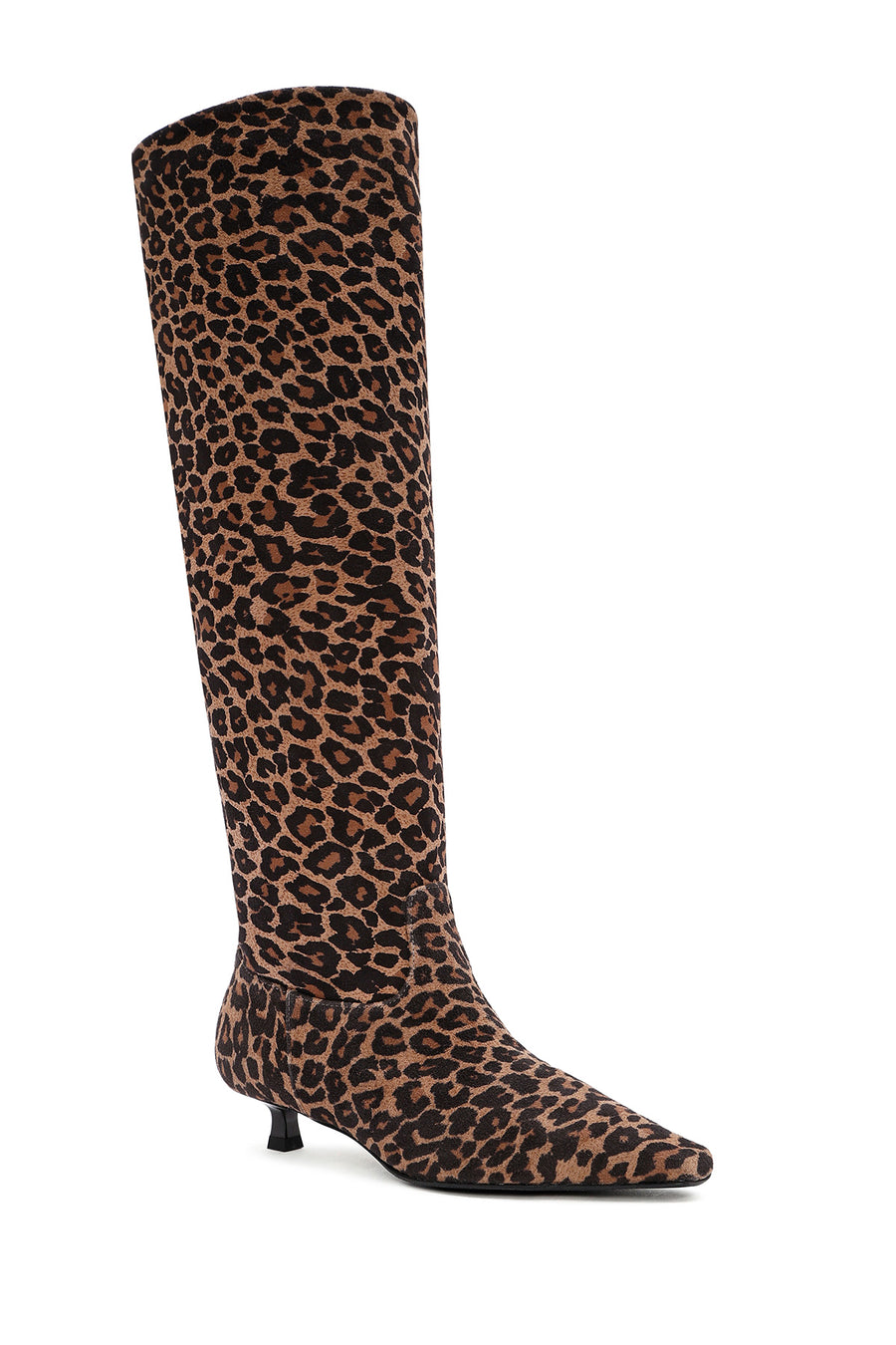Women's Leopard Thin Low Heel Suede Leather Boots