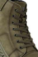 Men's Khaki Zippered Nubuck High Top Sneakers | Derimod