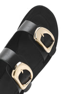 Women's Black Double Buckle Thick Soled Slippers | Derimod