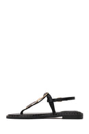 Woman Black Ankle-Buckle Embellished Toe-Post Sandal | Derimod