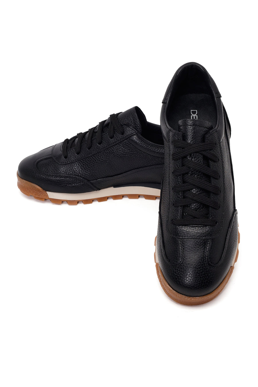 Erkek Siyah Bağcıklı Deri Sneaker