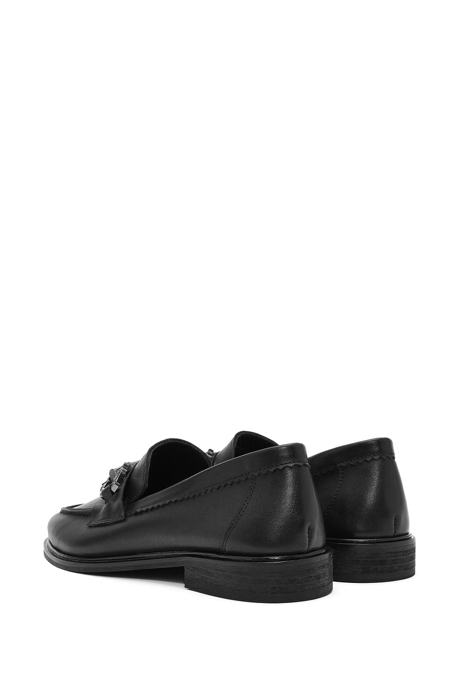 Women's Black Buckle Detailed Leather Masculine Loafer