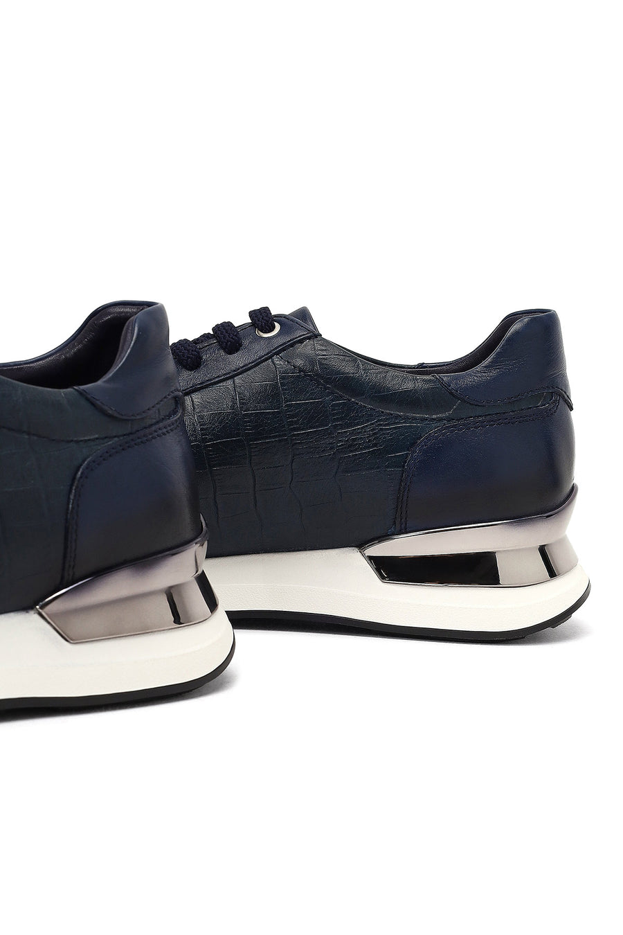 Men's Navy Blue Lace-Up Thick Sole Leather Sneaker
