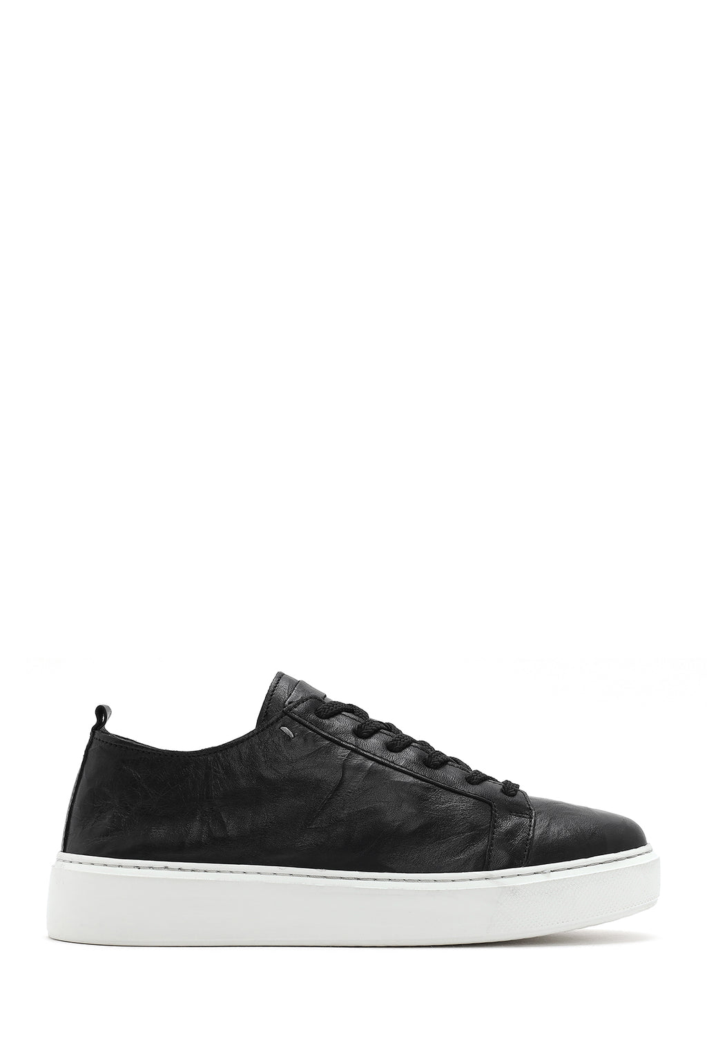 Erkek Siyah Bağcıklı Kalın Tabanlı Deri Sneaker