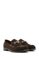 Women's Brown Buckle Detailed Suede Leather Masculine Loafer | Derimod