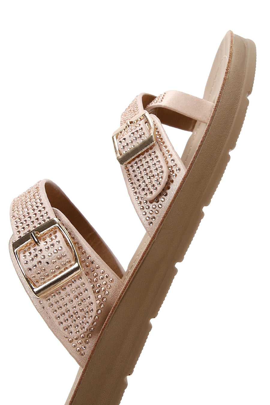 Women's Pink Double Buckled Stoned Slippers